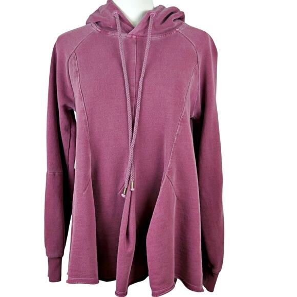 Pilcro by Anthropologie Flynn Flared Pleated Hoodie Sweatshirt Raspberry Small - Picture 3 of 10